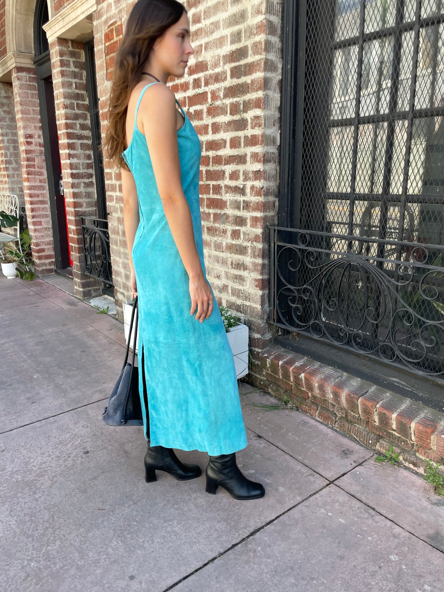 Turquoise Leather Dress (S)