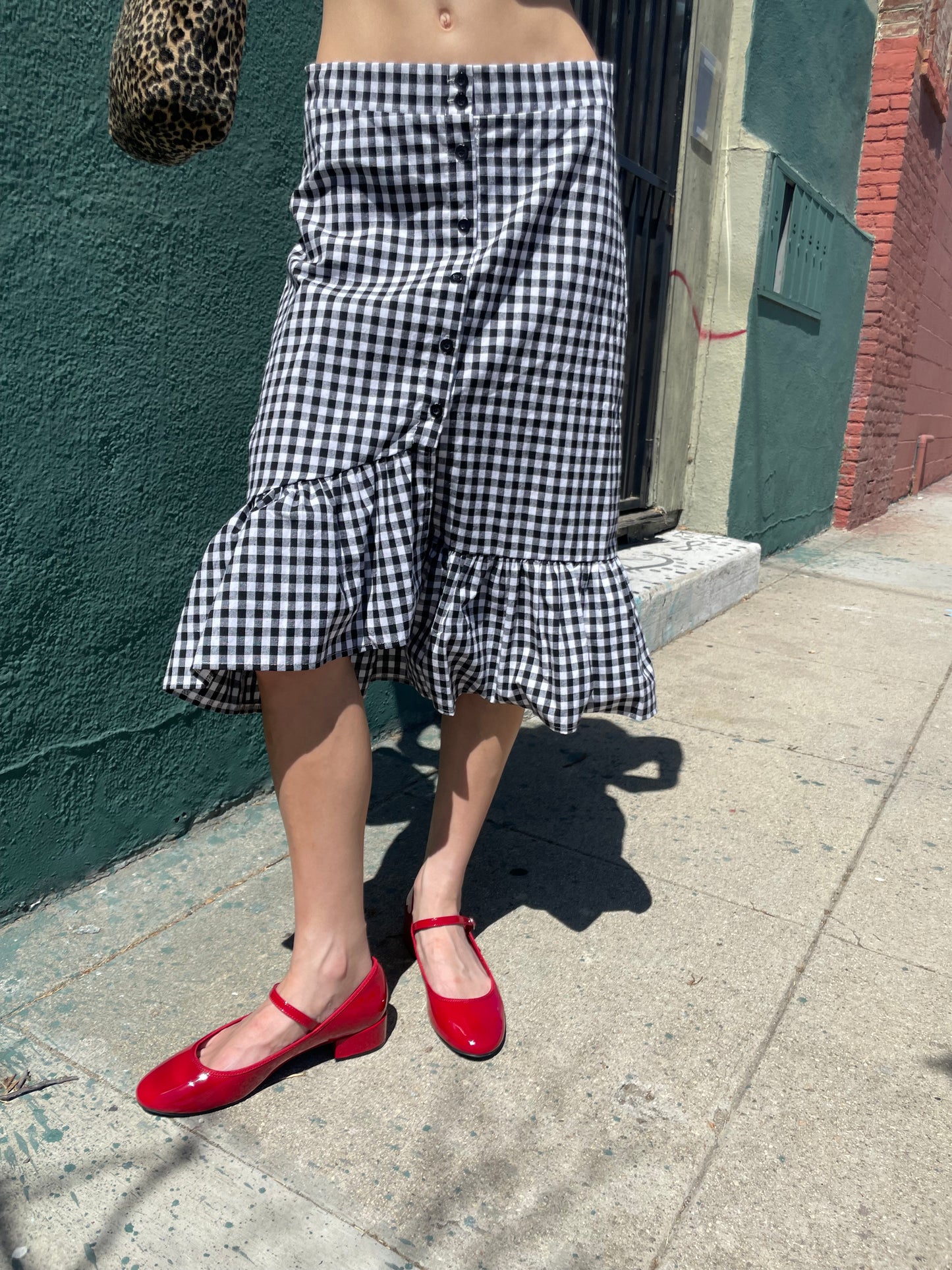 B&W Gingham Asymmetrical Skirt (S)