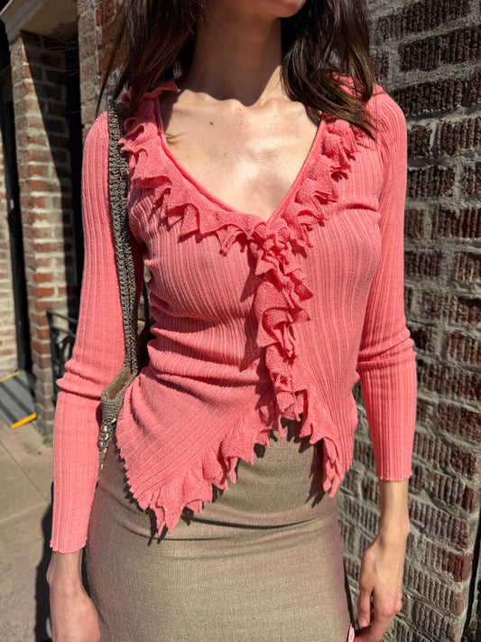 Pink Knit Ruffle Top (S)