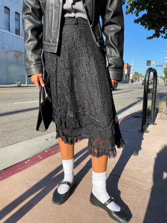 girl in black lace skirt