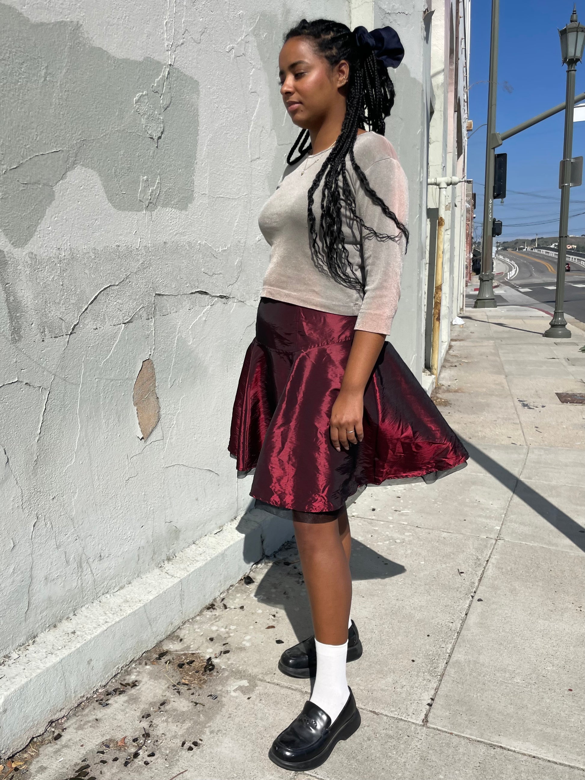 girl wearing two tone blouse