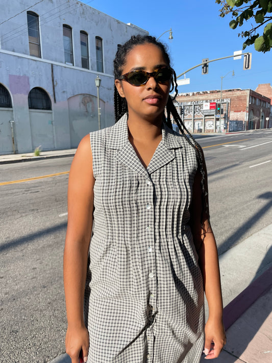 90s Black & White Gingham Dress (L)