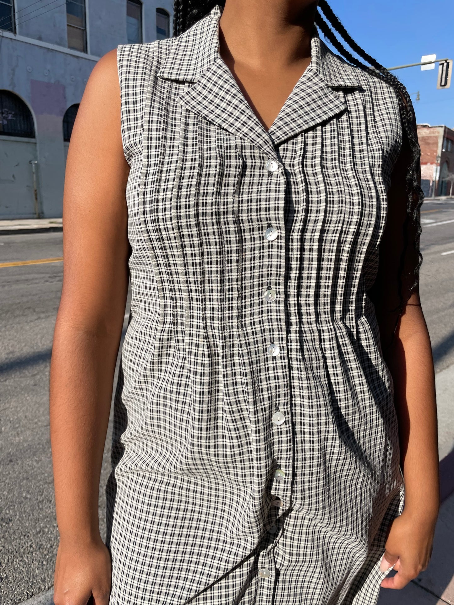 90s Black & White Gingham Dress (L)