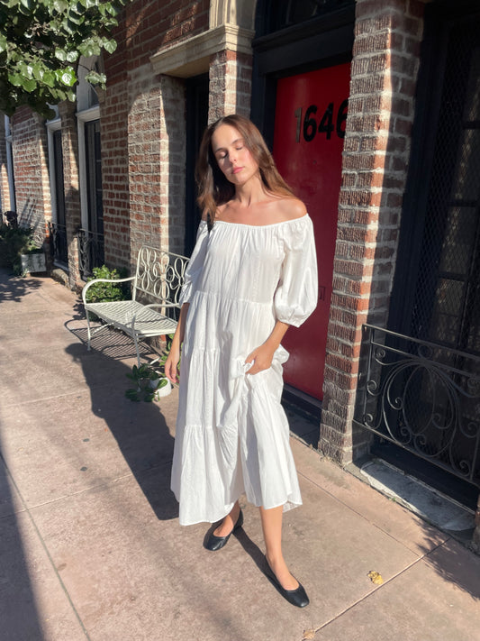 White Off-The-Shoulder Cotton Dress (S)