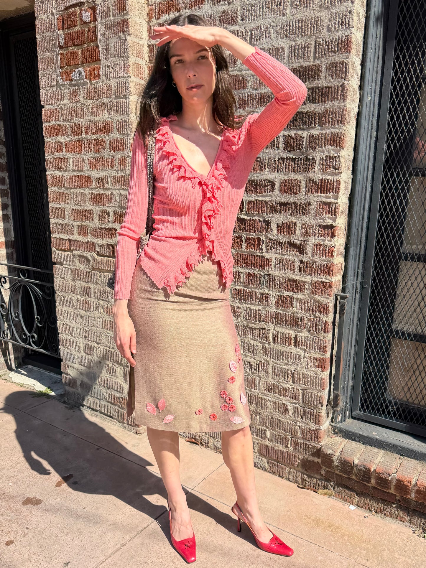 Pink & Brown Tweed Floral Skirt (S)