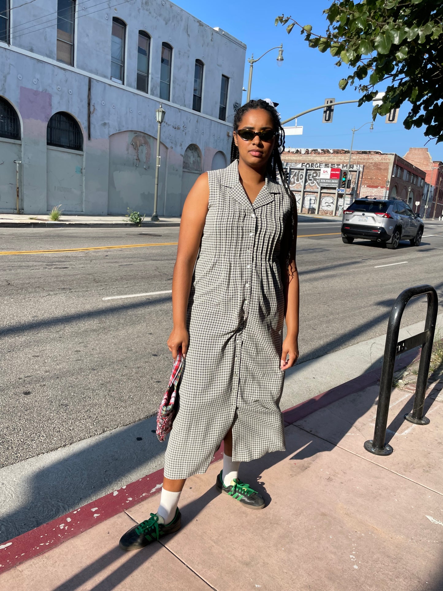 90s Black & White Gingham Dress (L)