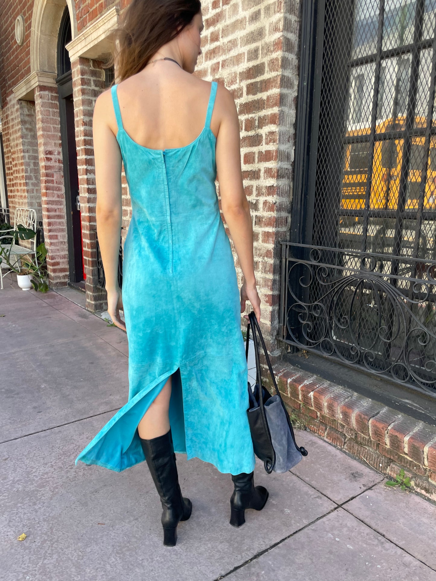 Turquoise Leather Dress (S)