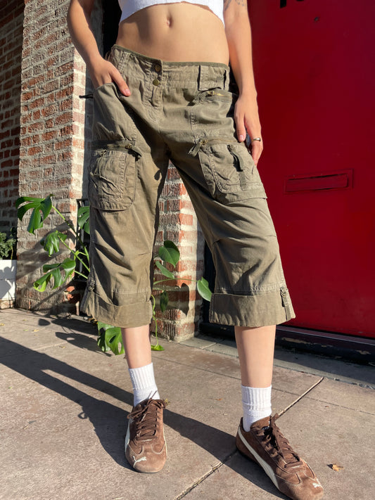 girl in olive cargo shorts