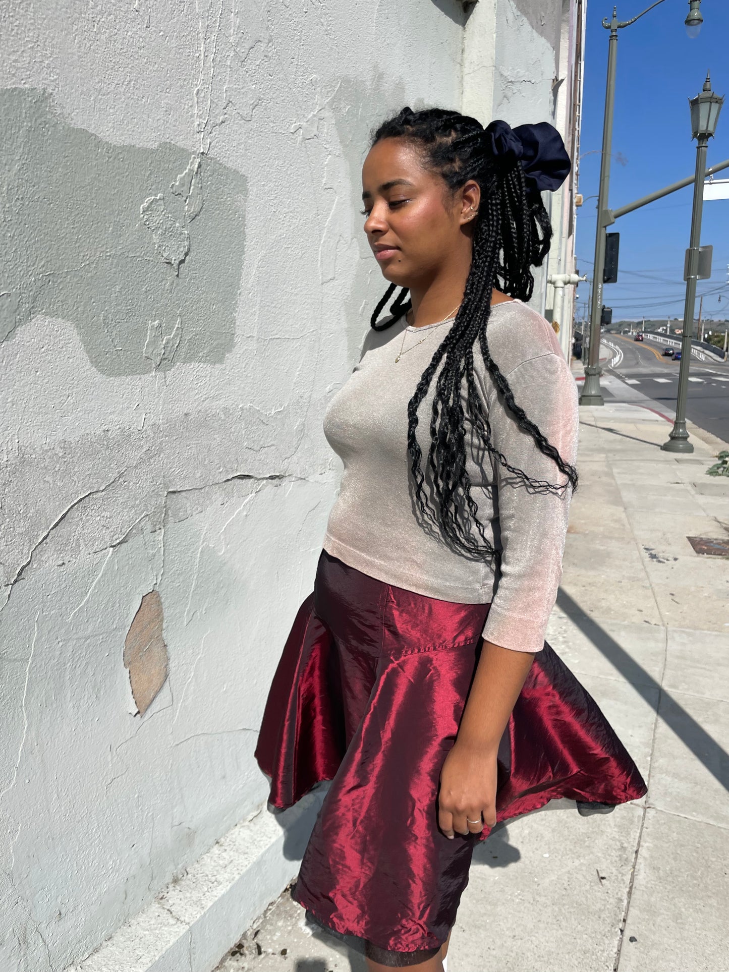 girl wearing two tone blouse