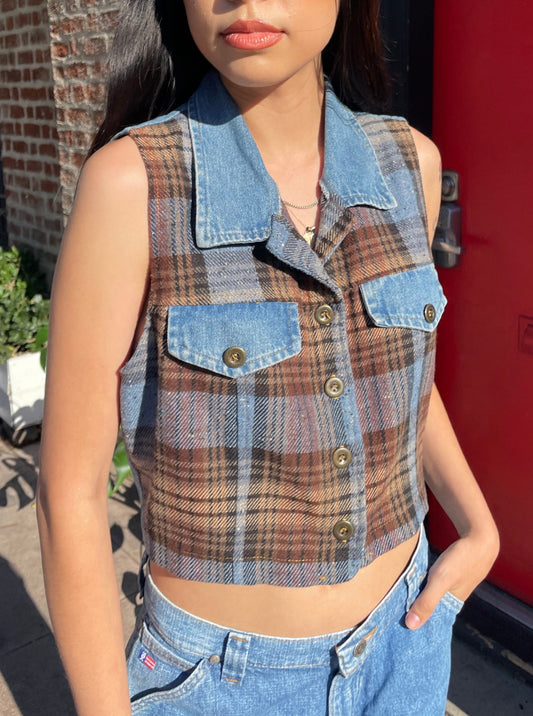 girl in plaid denim top