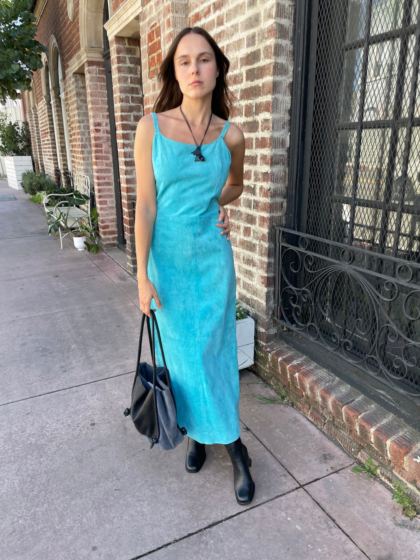 Turquoise Leather Dress (S)