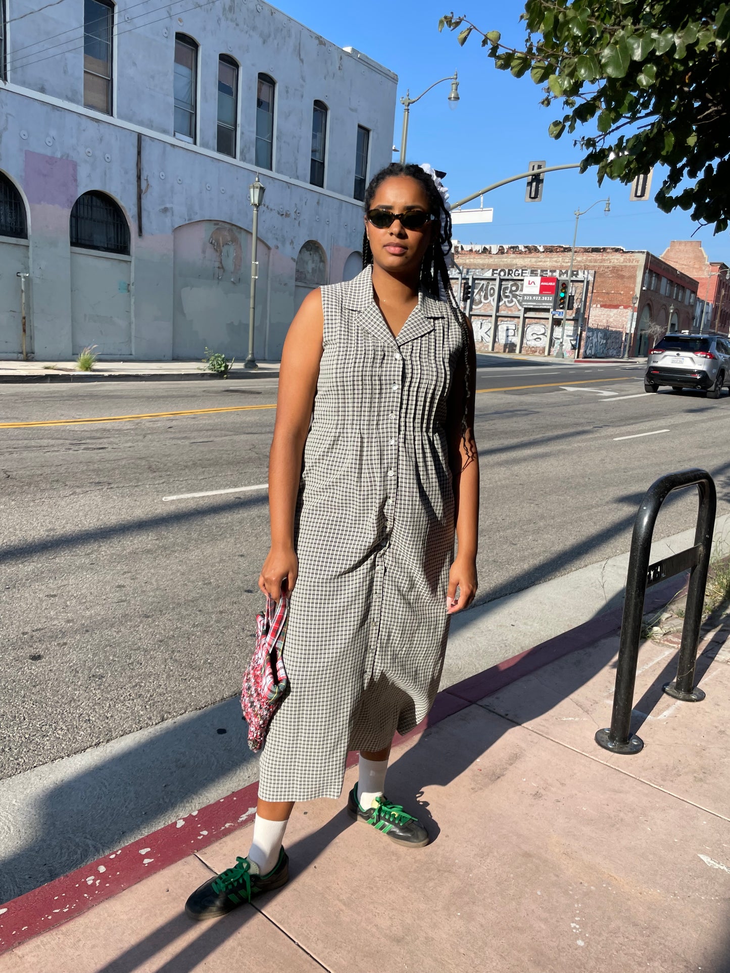 90s Black & White Gingham Dress (L)