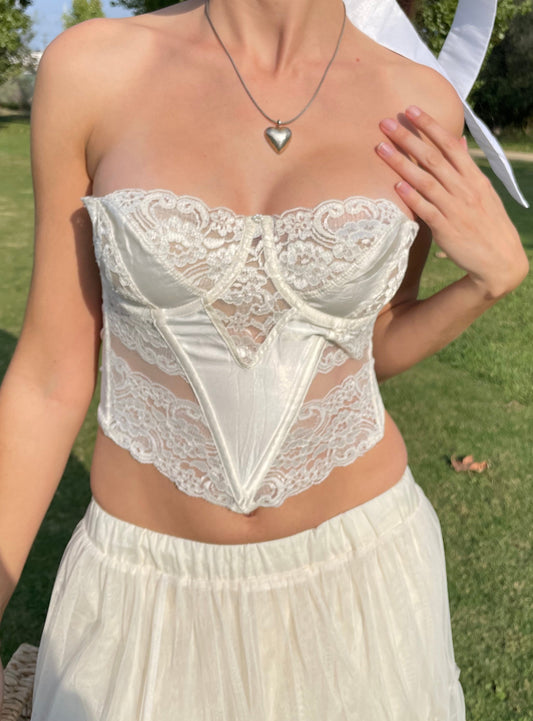 girl in white corset and skirt