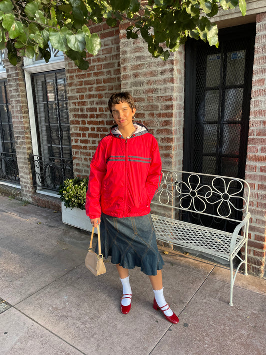 girl in red sport jacket