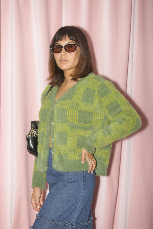 Olive Green Plaid Cardigan (S)