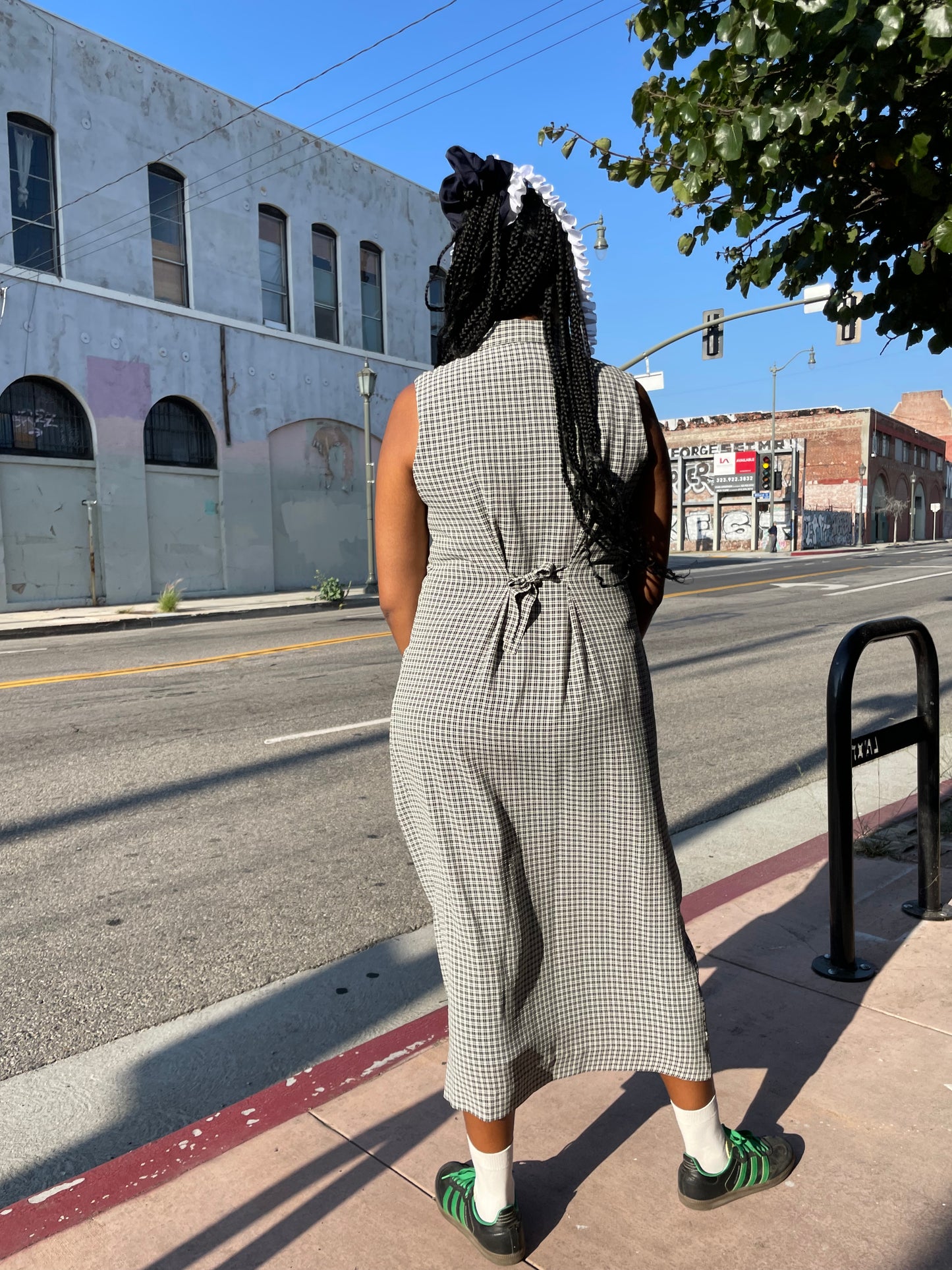 90s Black & White Gingham Dress (L)