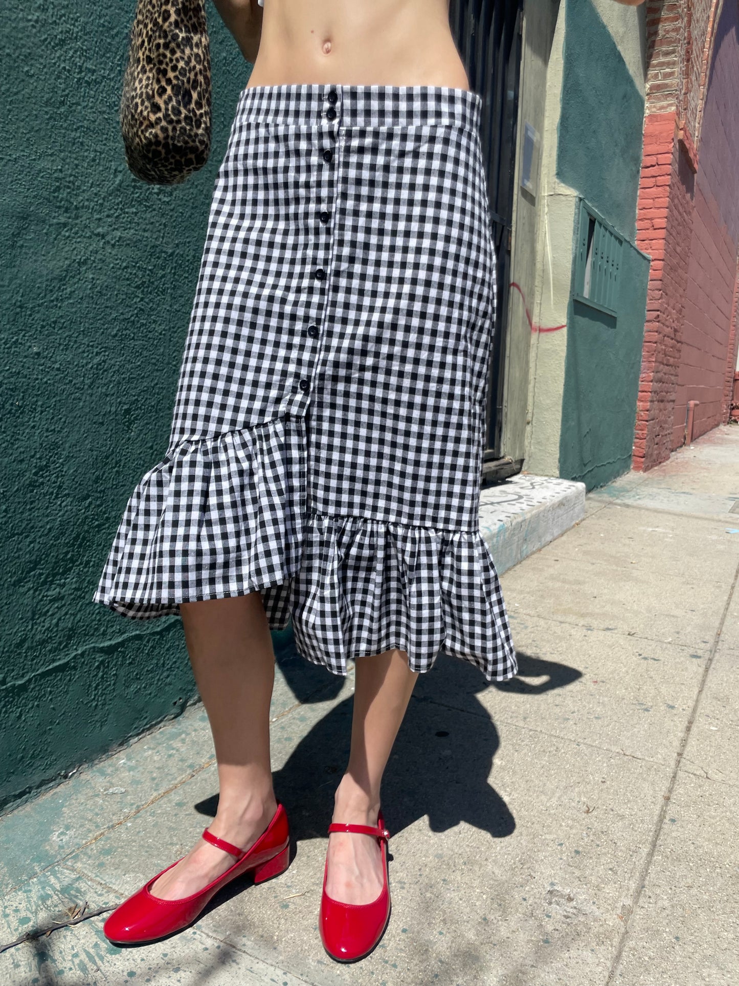 B&W Gingham Asymmetrical Skirt (S)