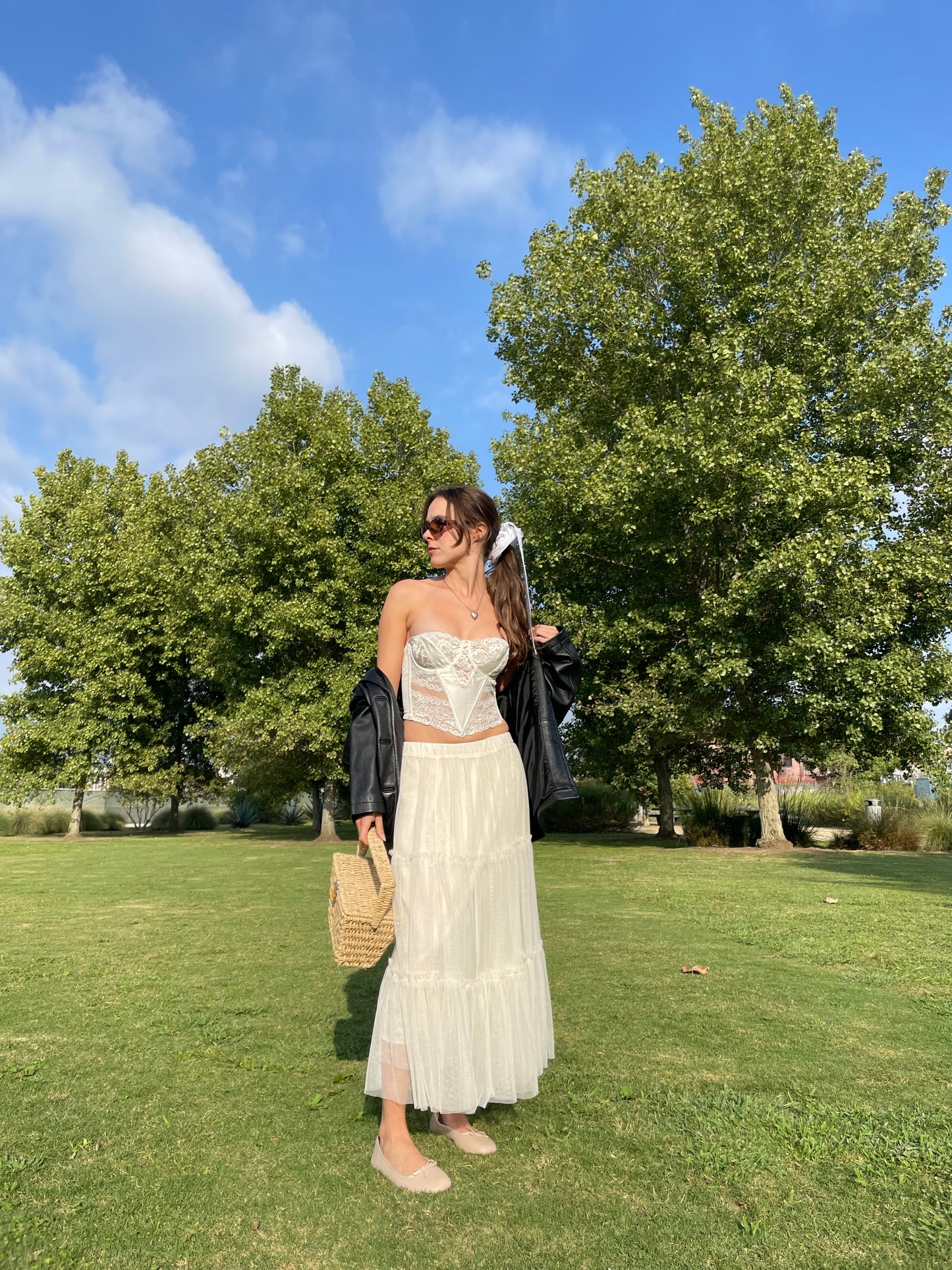 girl in white corset and tulle skirt