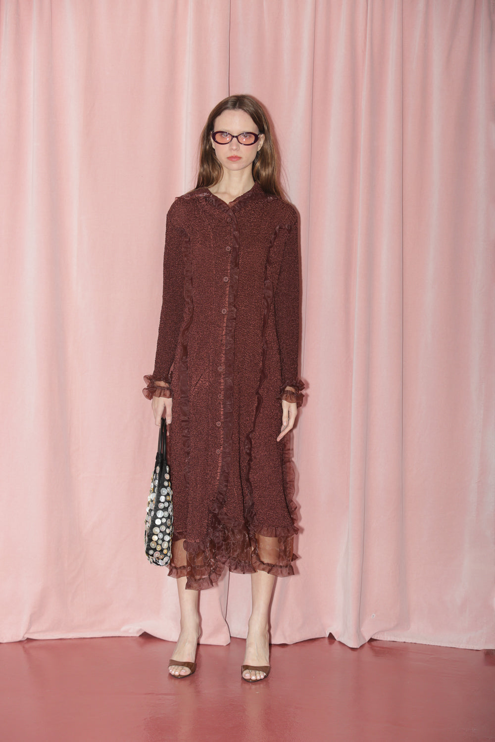 Amber Brown Ruffle Dress (S-M)