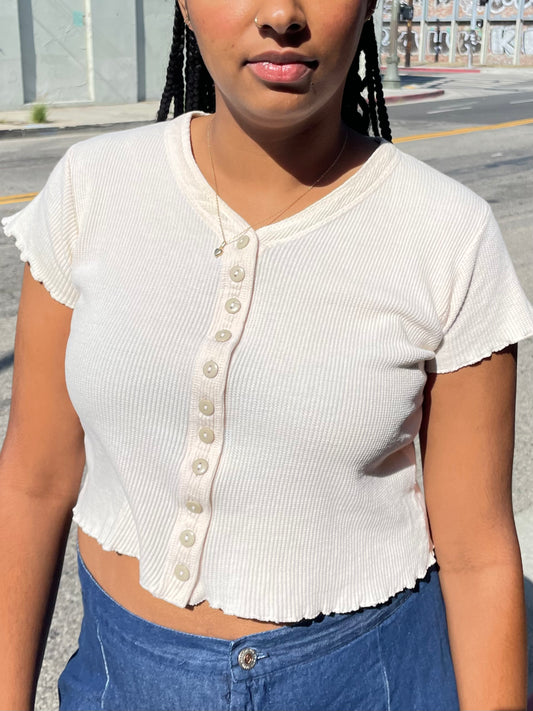 Ecru Button Down Cropped Top (L)