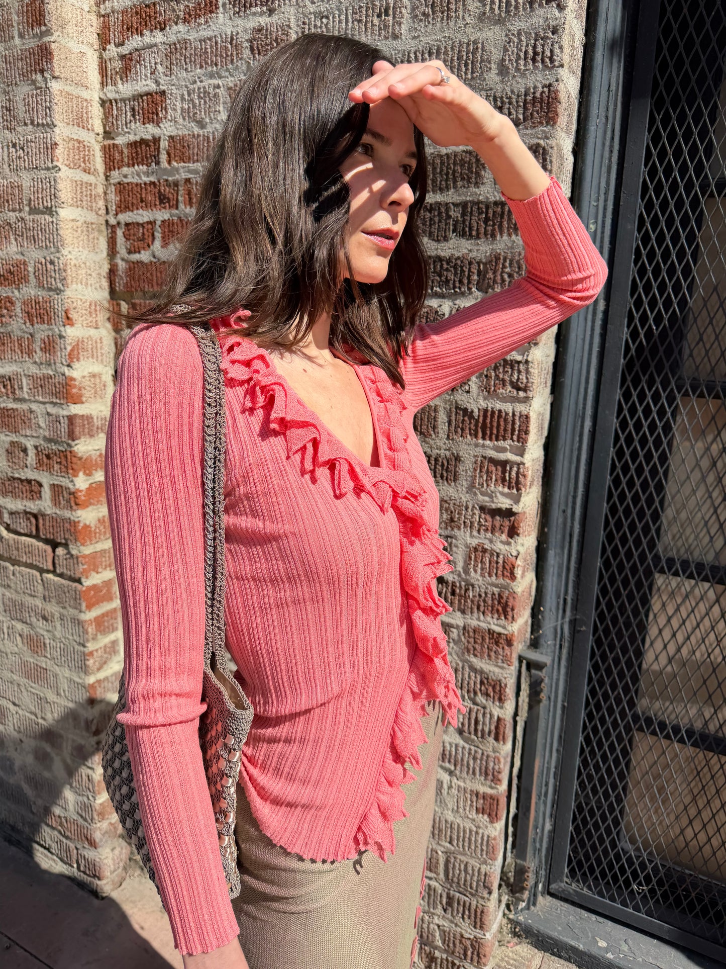 Pink Knit Ruffle Top (S)