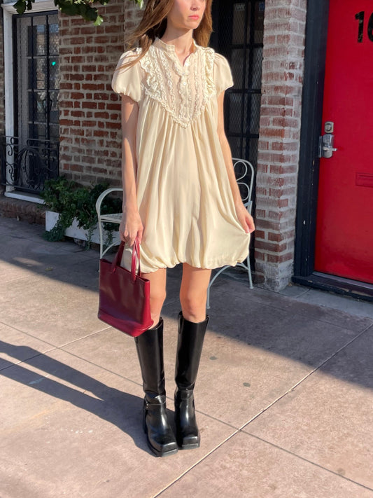 Cream Victorian Sheer Mini Dress (S)