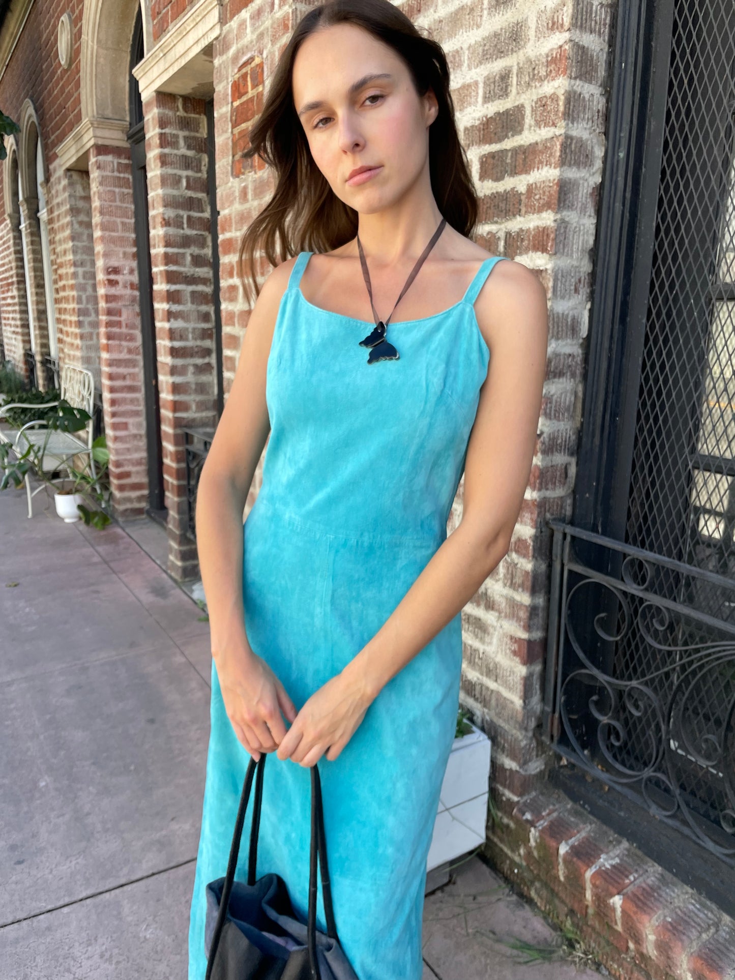 Turquoise Leather Dress (S)