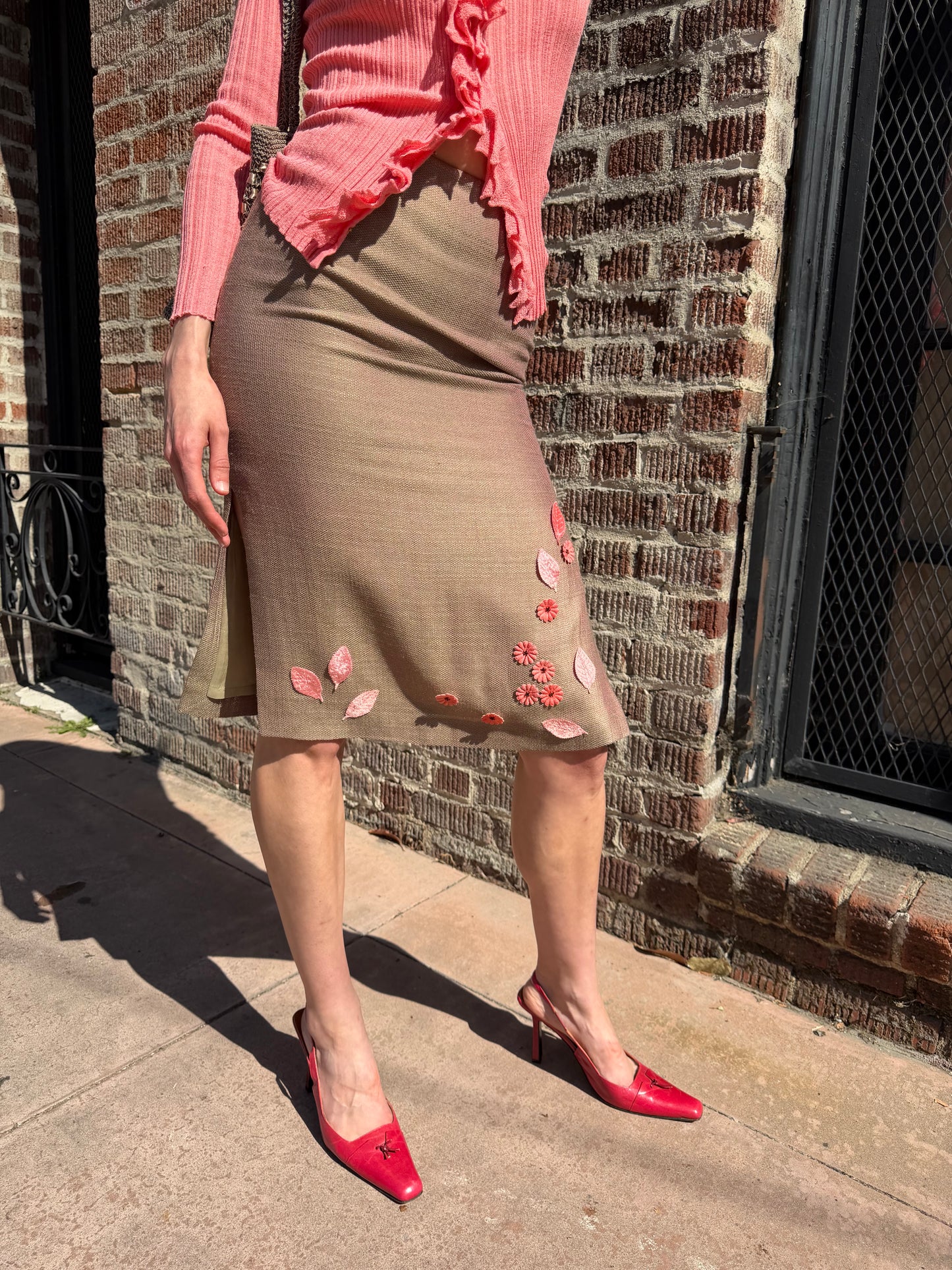 Pink & Brown Tweed Floral Skirt (S)