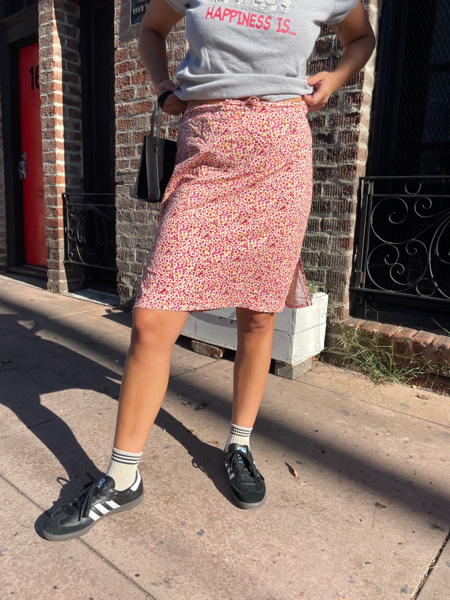 90s Floral Knee Skirt (S)