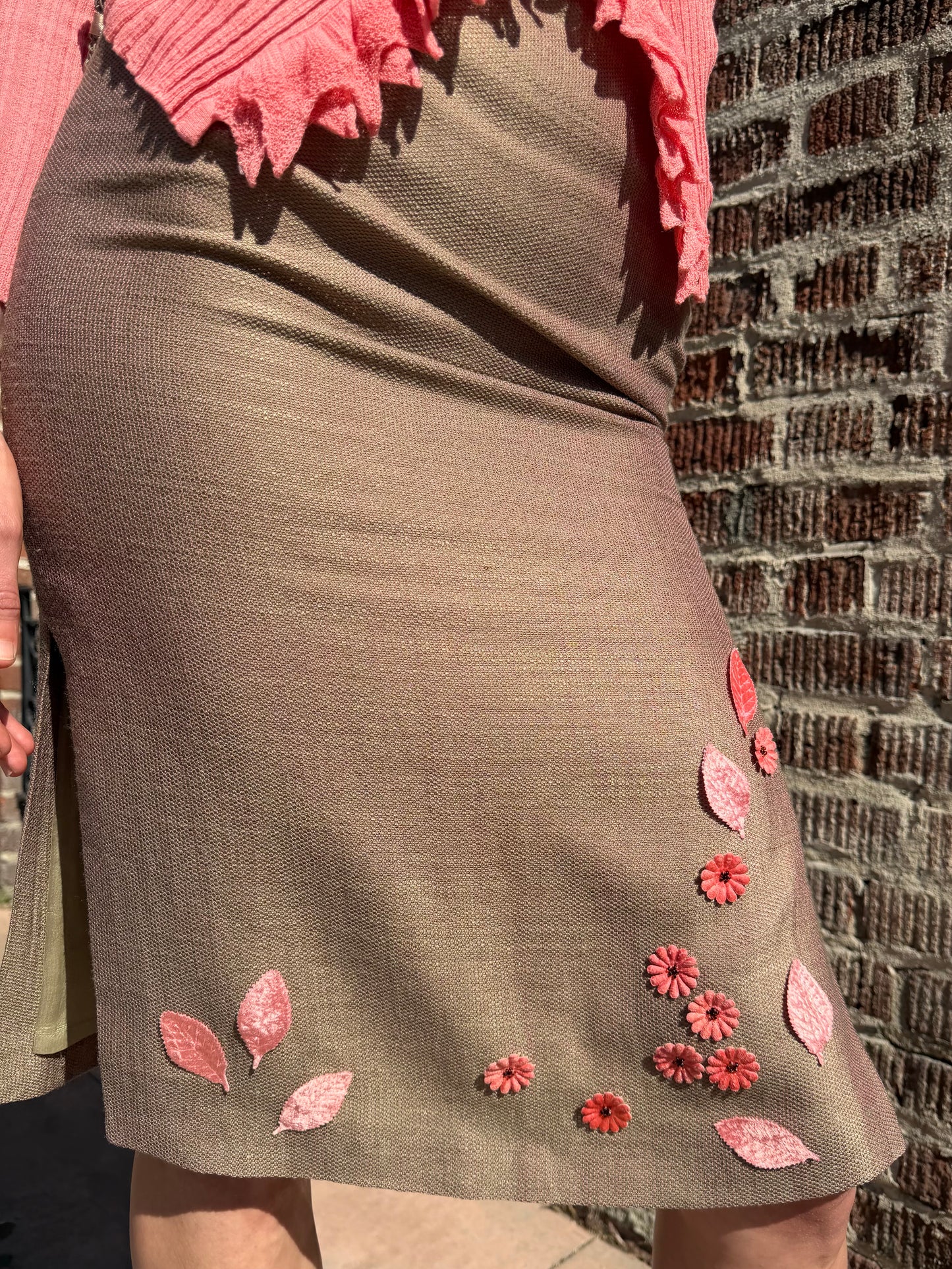 Pink & Brown Tweed Floral Skirt (S)