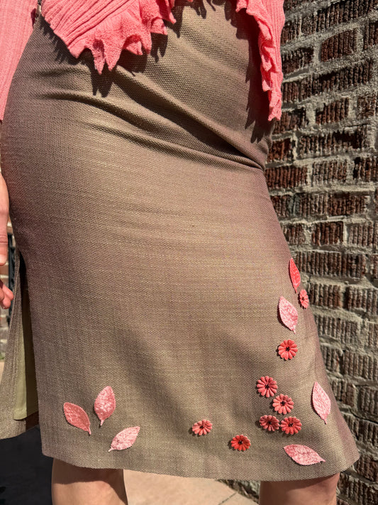 Pink & Brown Tweed Floral Skirt (S)