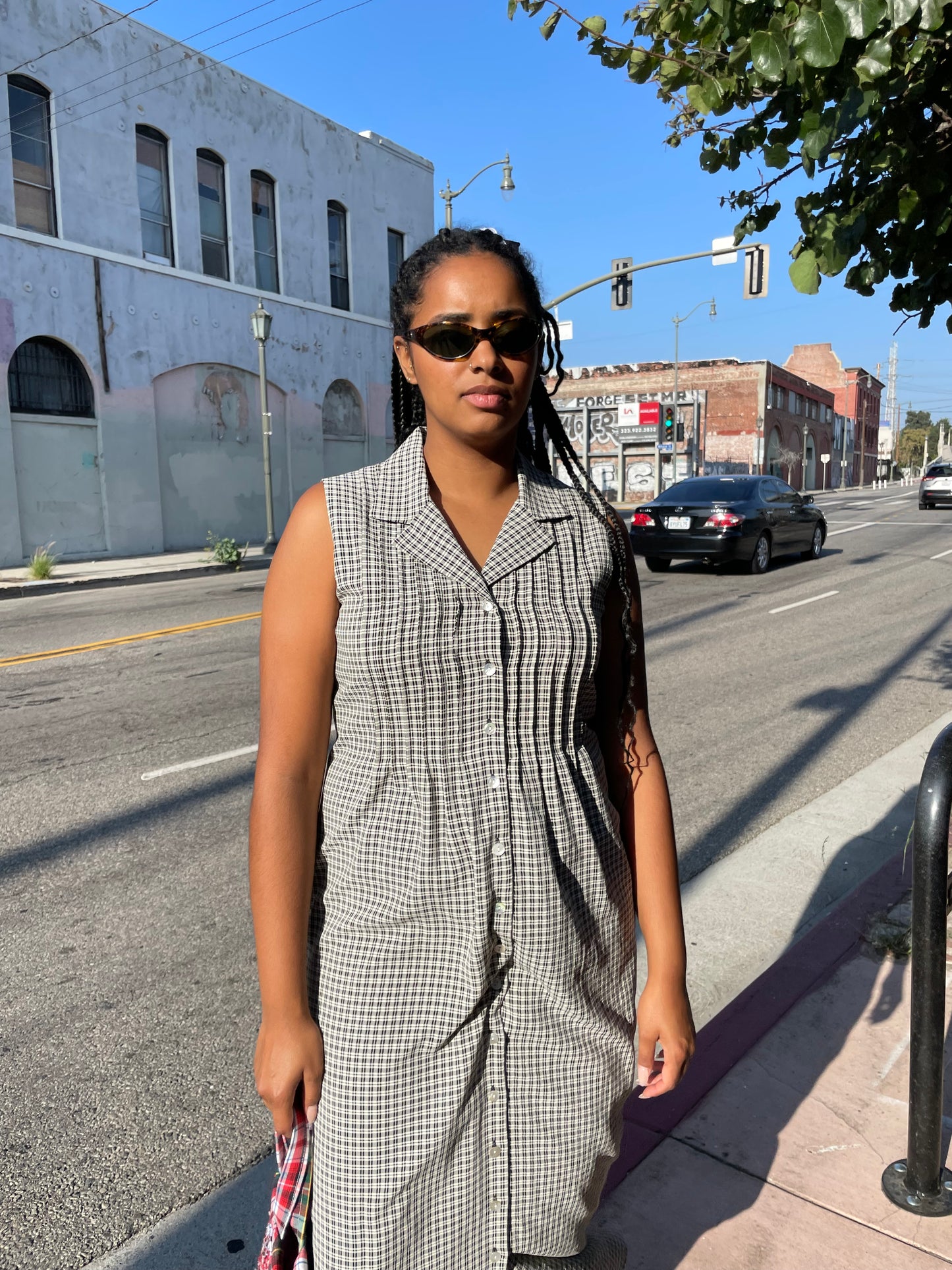 90s Black & White Gingham Dress (L)