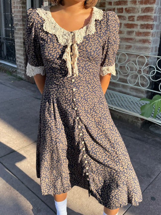 girl in lace and floral dress