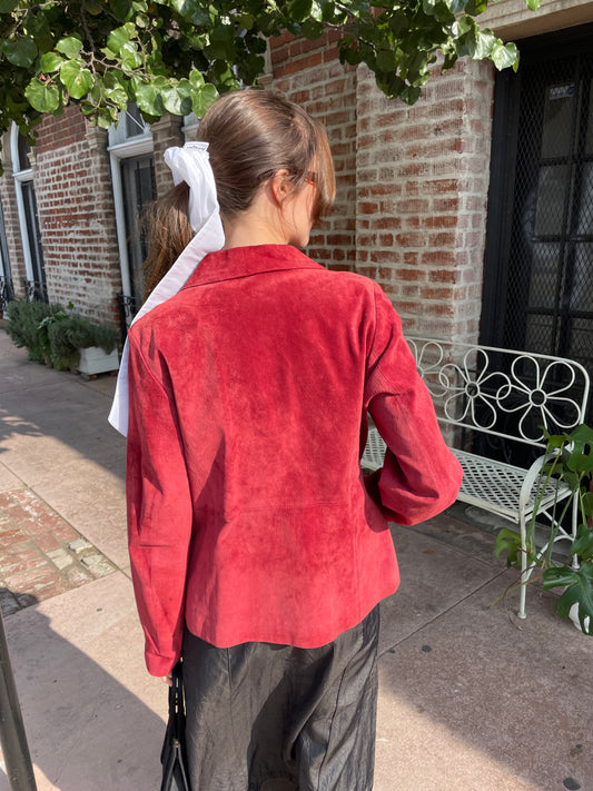 Red Suede Button Down Jacket (S)