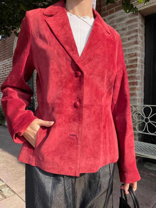 Red Suede Button Down Jacket (S)