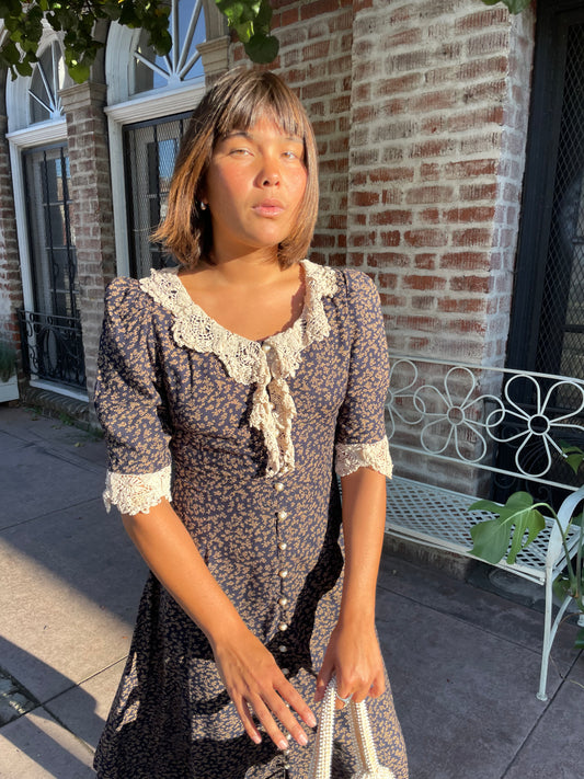 girl in lace and floral dress