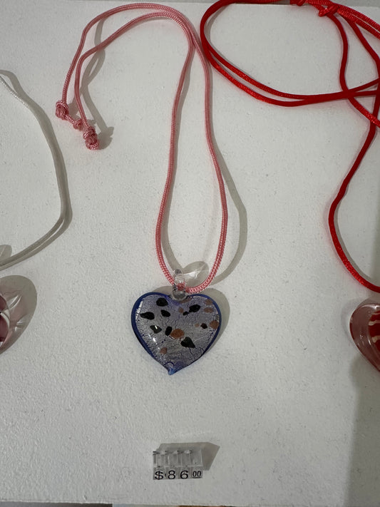 Vintage Heart Glass Pendant Necklace