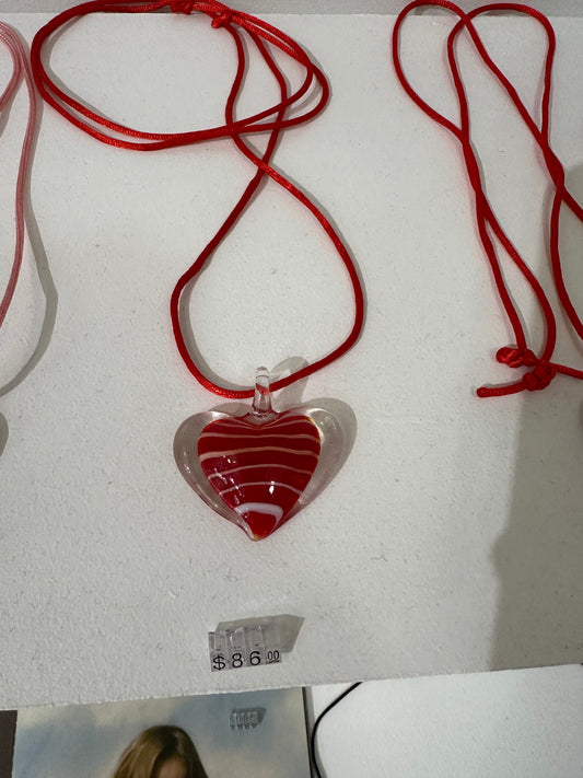 Vintage Heart Glass Pendant Necklace