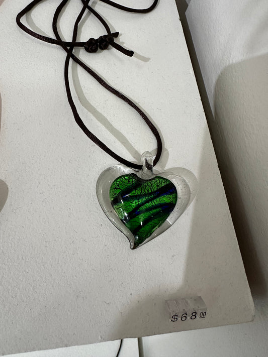 Vintage Heart Glass Pendant Necklace