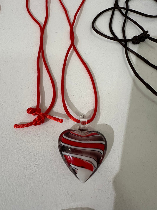 Vintage Heart Glass Pendant Necklace