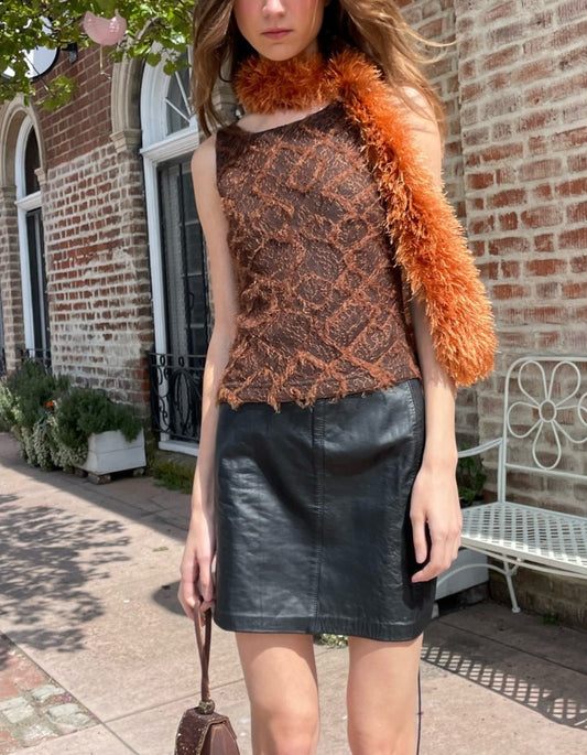 Textured Brown Sleeveless Top (S)