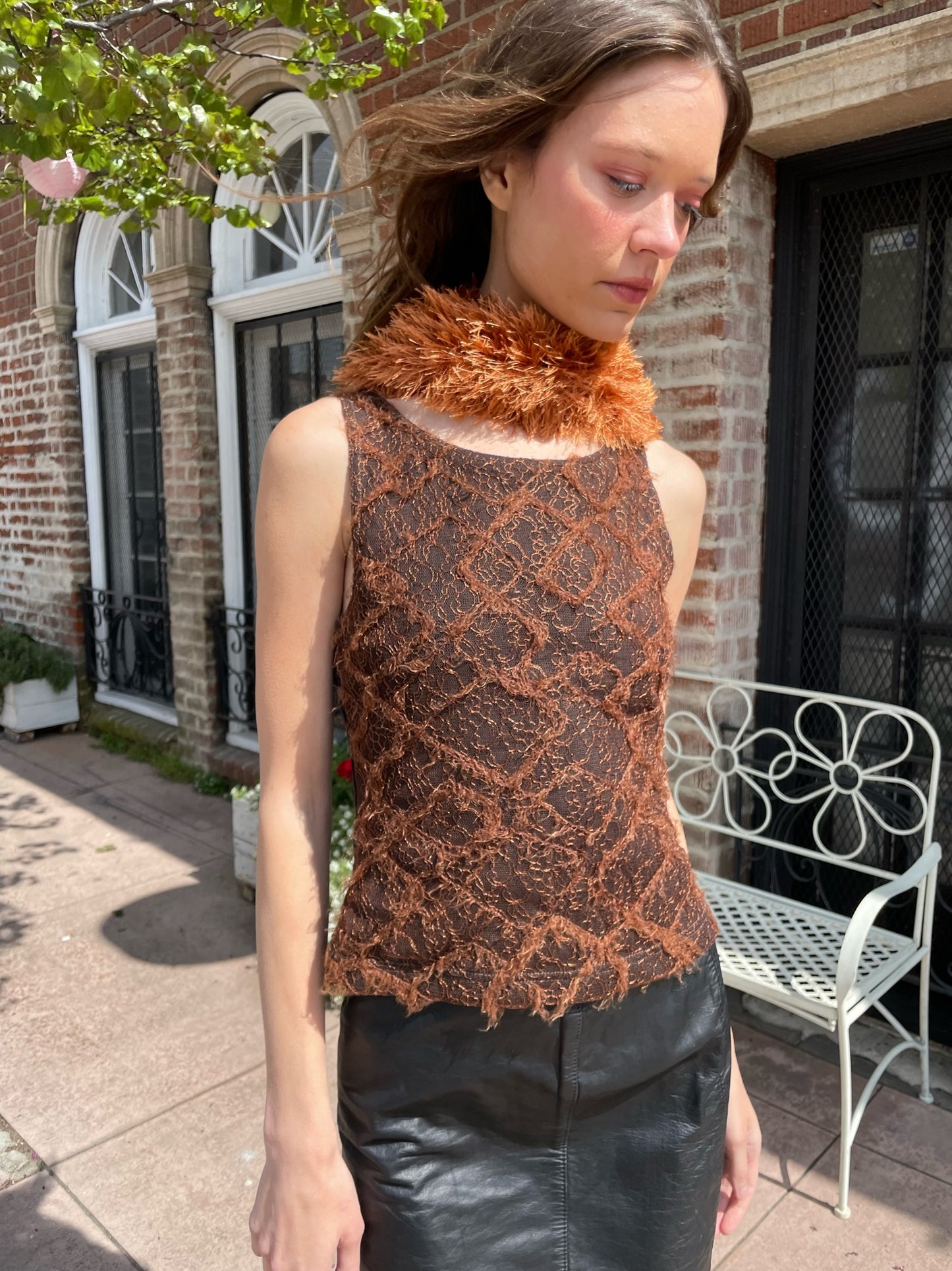 Textured Brown Sleeveless Top (S)