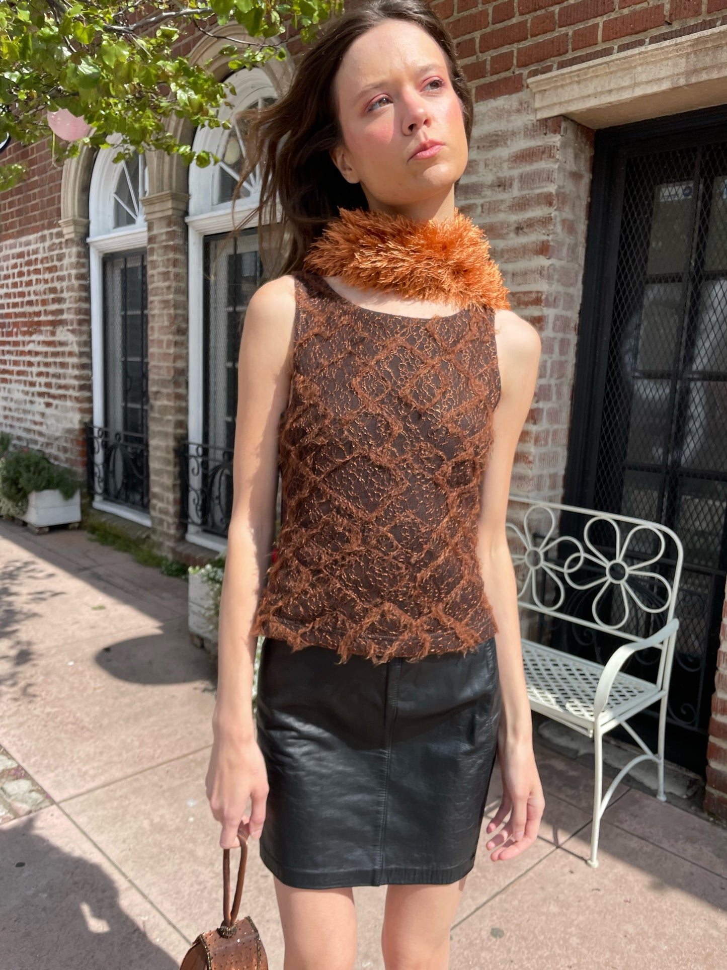 Textured Brown Sleeveless Top (S)