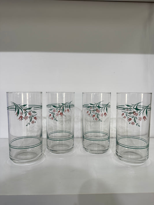 Vintage Glass Floral Tumbler Set