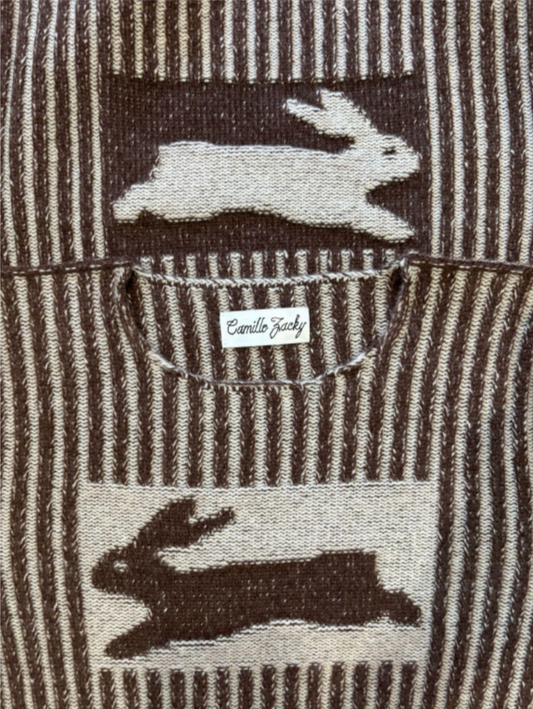 Camille Zacky White Brown Rabbit Sweater