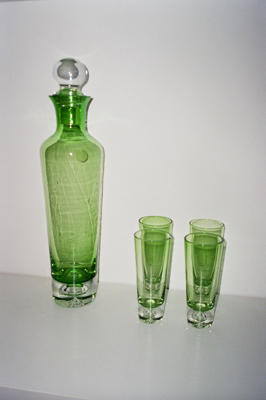 Lime Green Glass Pitcher with Cups (Set of 5)