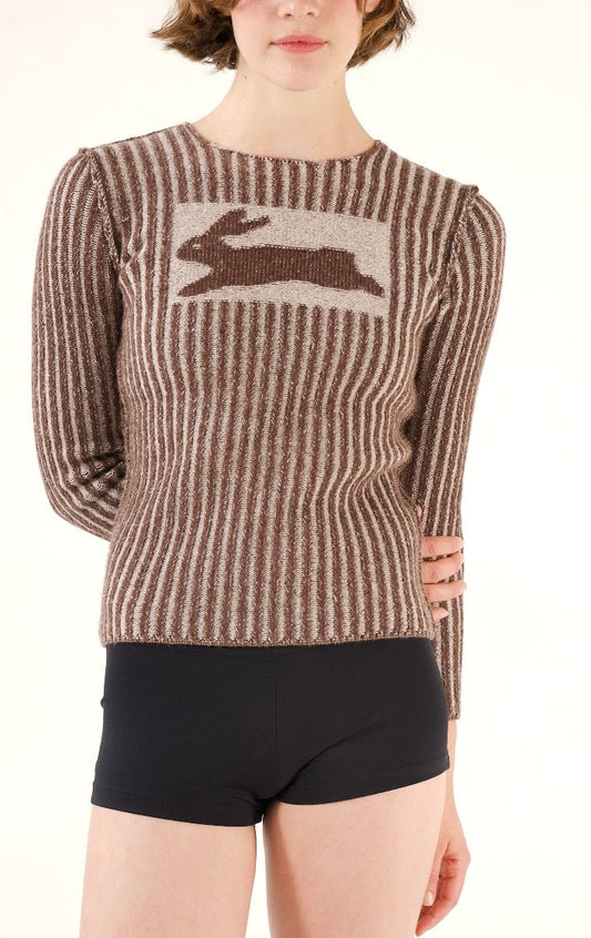 Camille Zacky White Brown Rabbit Sweater