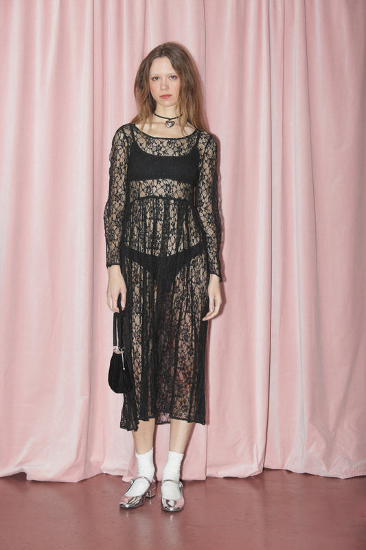 Black Long Sleeve Lace Dress (S)