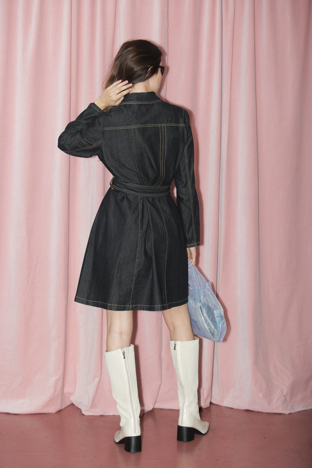 90s Black Denim Button Down Long Sleeve Dress (S) Shops Silver 90s Black Denim Button Down Long Sleeve Dress (S) Shops Silver
