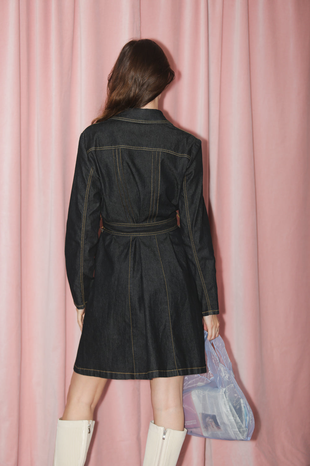 90s Black Denim Button Down Long Sleeve Dress (S) Shops Silver 90s Black Denim Button Down Long Sleeve Dress (S) Shops Silver